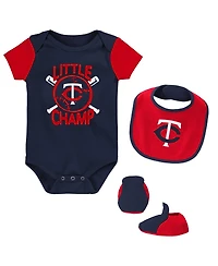 Baby Boys and Girls Navy, Red Minnesota Twins Little Champ Three-Pack Bodysuit Bib Booties Set