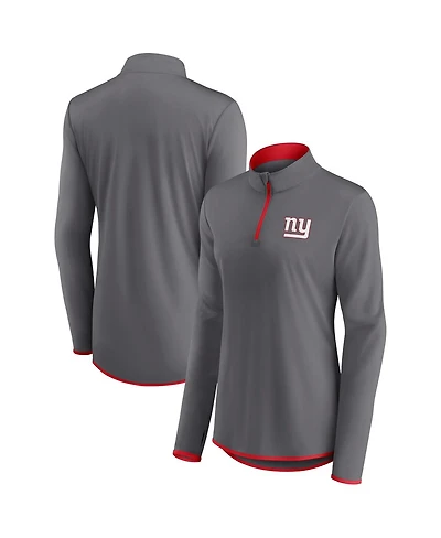 Women's Fanatics Gray New York Giants Corner Long Sleeve 1/4 Zip Top