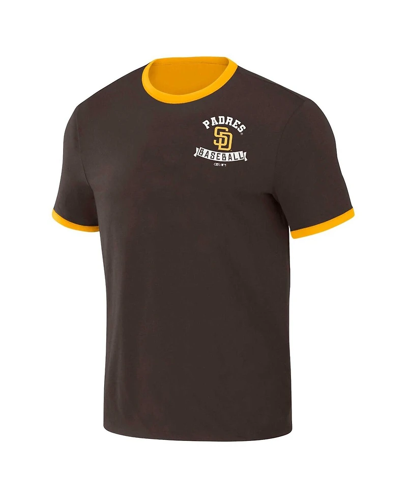 Men's Darius Rucker Collection by Fanatics Brown, Gold Distressed San Diego Padres Two-Way Ringer Reversible T-shirt