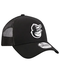 Men's New Era Black Baltimore Orioles A-Frame 9FORTY Trucker Adjustable Hat