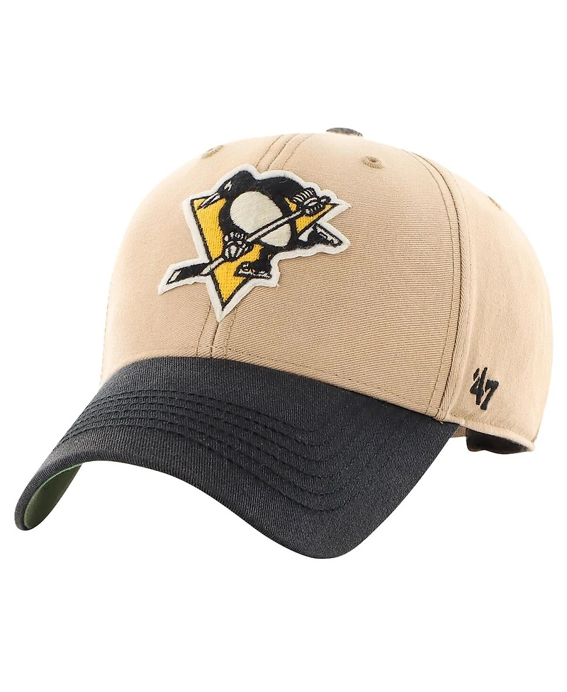 Men's '47 Brand Khaki, Black Distressed Pittsburgh Penguins Dusted Sedgwick Mvp Adjustable Hat