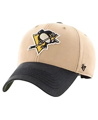 Men's '47 Brand Khaki, Black Distressed Pittsburgh Penguins Dusted Sedgwick Mvp Adjustable Hat