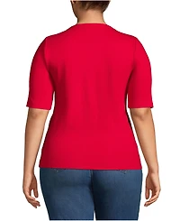 Lands' End Plus Cotton Polyester Modern Half Sleeve Splitneck
