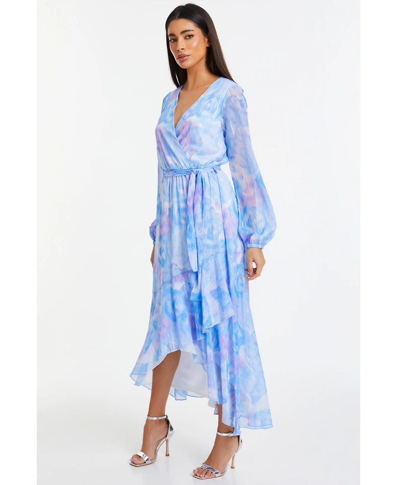 Quiz Women's Chiffon Water Color Long Sleeve Dress