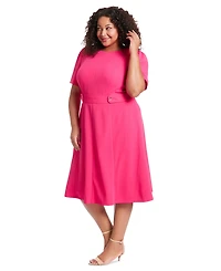 London Times Plus Fit & Flare Scuba Crepe Midi Dress