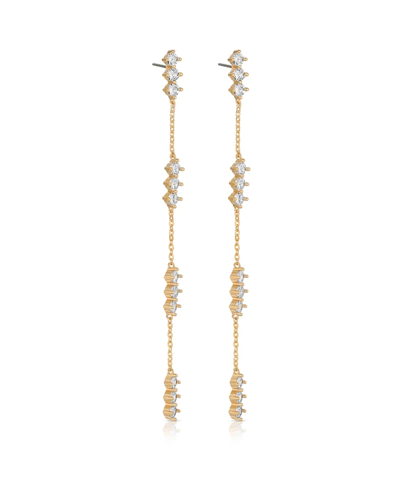 Ettika Linear Crystal 18k Gold Plated Drop Earrings
