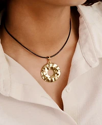 Ettika Statement 18k Gold Plated Hammered Circle Cord Necklace