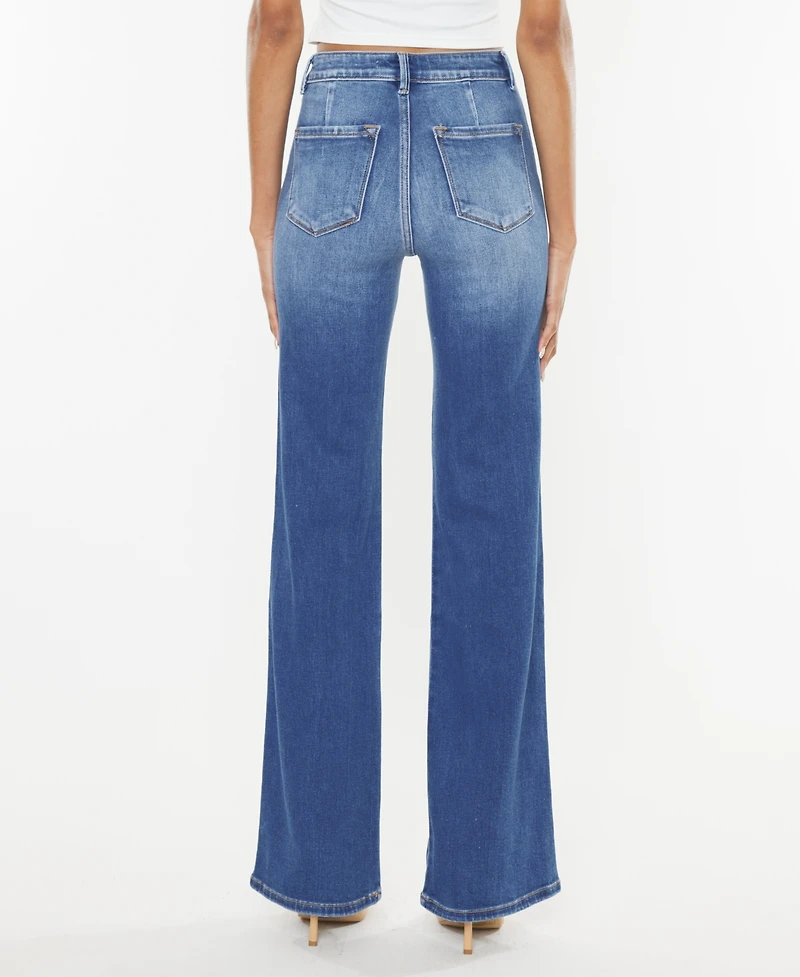 Kancan Women's Ultra High Rise Distressed 90s Flare Jeans