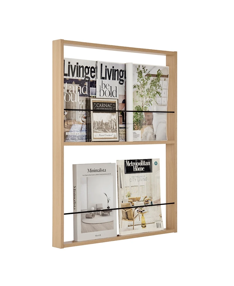 Danya B Steiner Square Modern 2-Tier Kids Book or Toy Figure Display Unit Wall Mounted Bookshelf with Contrasting Black Rods
