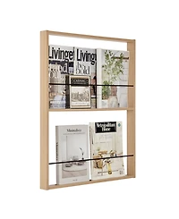 Danya B Steiner Square Modern 2-Tier Kids Book or Toy Figure Display Unit Wall Mounted Bookshelf with Contrasting Black Rods