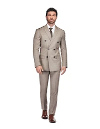 Gino Vitale Men's 2 Piece Slim Fit Brown Check Double Breasted Suit