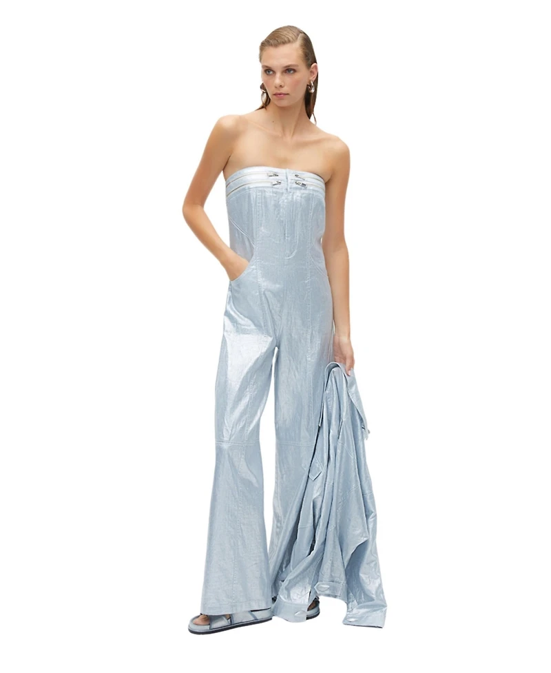 Women's Metallic Strapless Jumpsuit