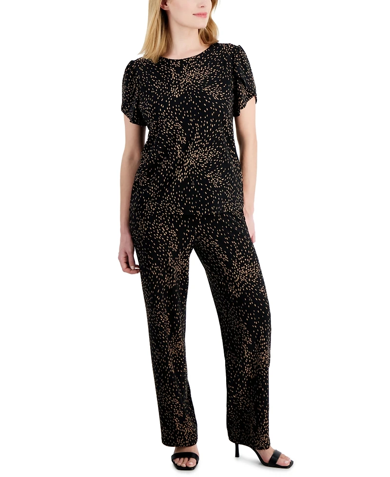 Ak Anne Klein Petite Printed Wide-Leg Pull-On Knit Pants
