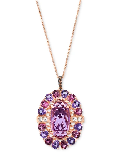 Le Vian Grape Amethyst (5-3/4 ct. t.w.), Passion Fruit Tourmaline (1 ct. t.w.) & Diamond (1/6 ct. t.w.) Oval Halo Adjustable 20" Pendant Necklace in 1