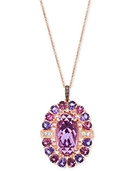 Le Vian Grape Amethyst (5-3/4 ct. t.w.), Passion Fruit Tourmaline (1 ct. t.w.) & Diamond (1/6 ct. t.w.) Oval Halo Adjustable 20" Pendant Necklace in 1