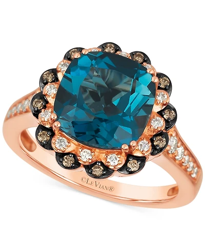 Le Vian Deep Sea Blue Topaz (4-1/2 ct. t.w.) & Diamond (1/3 ct. t.w.) Double Halo Ring in 14k Rose Gold