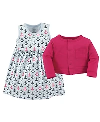 Luvable Friends Baby Girls Dress and Cardigan 2pc Set