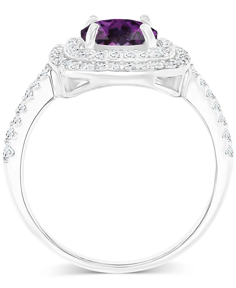 Amethyst (1-1/5 ct. t.w.) & Lab-Grown White Sapphire (1/2 Square Halo Birthstone Ring Sterling Silver (Also Additional Birthstones)