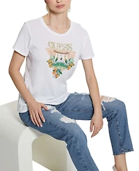 Guess Women's Embellished Mansion Logo Easy T-Shirt