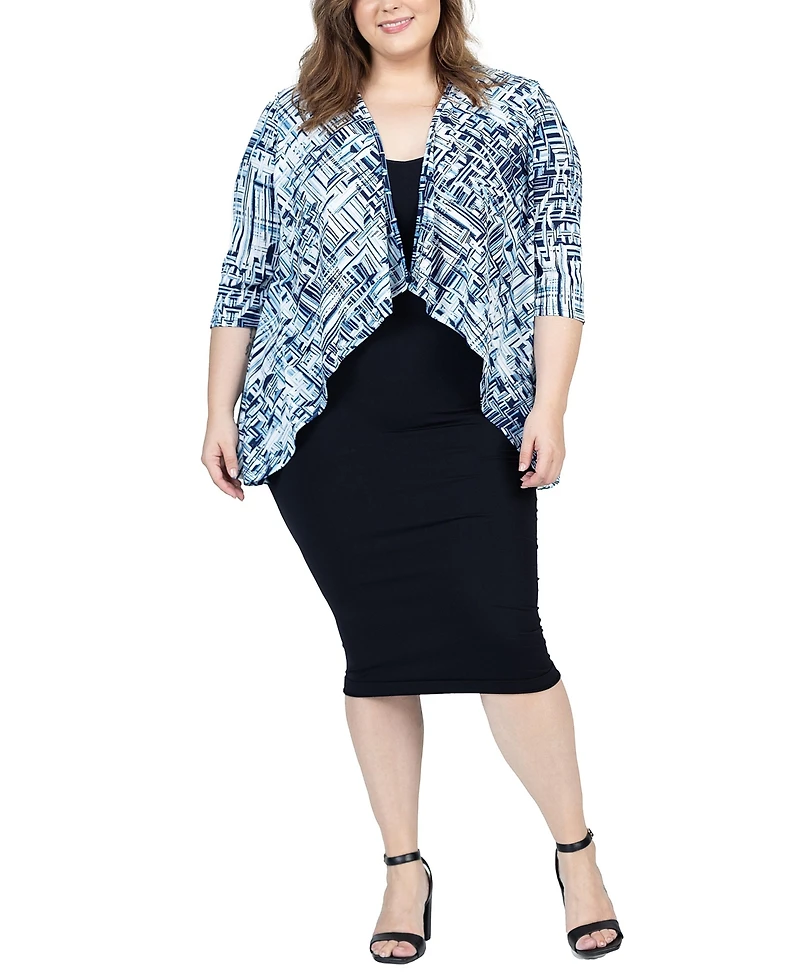 24seven Comfort Apparel Plus 3/4 Length Sleeve Open Cardigan