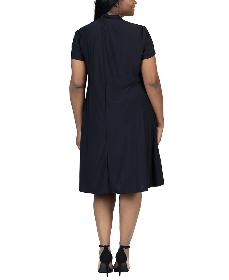 24seven Comfort Apparel Plus Short Sleeve Rouched Wrap Dress