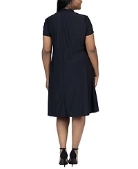 24seven Comfort Apparel Plus Short Sleeve Rouched Wrap Dress