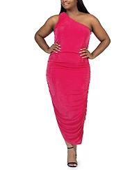 24seven Comfort Apparel Plus One Shoulder Ruched Bodycon Dress