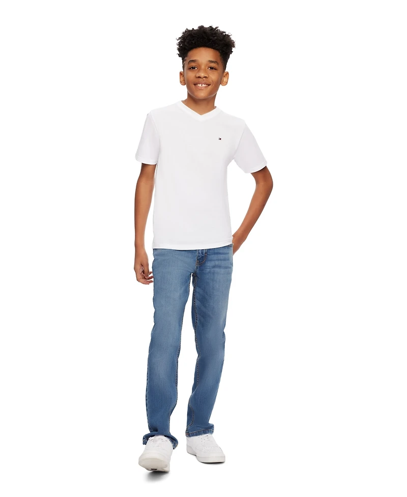 Tommy Hilfiger Big Boys' Solid Embroidered Logo V-Neck Tee