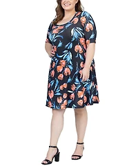 24seven Comfort Apparel Plus Size Elbow Sleeve Knee Length Dress