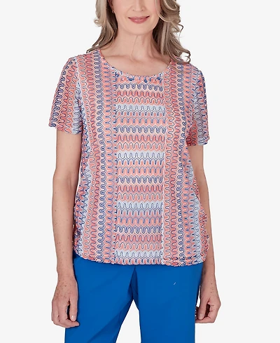 Alfred Dunner Women's Neptune Beach Textured Stripe Top with Side Ruching