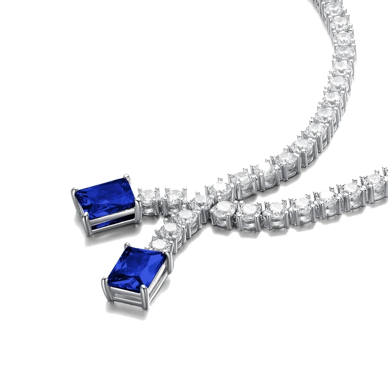 Sterling Silver White Gold Plated with Two-Stone Tennis Chain Collar Necklace