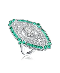 Sterling Silver with White Gold Plated Baguette Cubic Zirconia Cocktail Ring