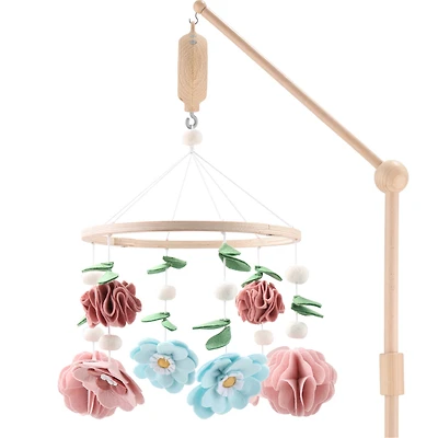The Peanutshell Wildflower Baby Musical Wooden Crib Mobile
