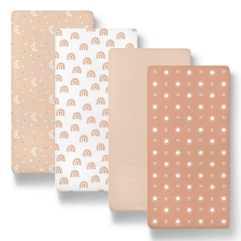 The Peanutshell Boho Bassinet Sheets for Newborn Baby Girl or Baby Boys, 4 Pack Set