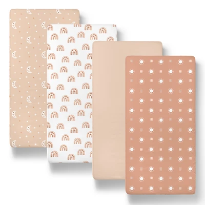 The Peanutshell Boho Bassinet Sheets for Newborn Baby Girl or Baby Boys, 4 Pack Set