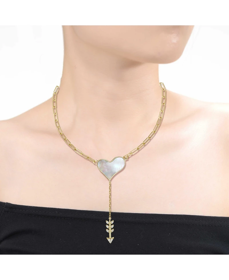 14k Gold Plated Sterling Silver with Cubic Zirconia & Mother of Pearl Cupid s Arrow Heart Y-Necklace
