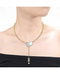 14k Gold Plated Sterling Silver with Cubic Zirconia & Mother of Pearl Cupid s Arrow Heart Y-Necklace