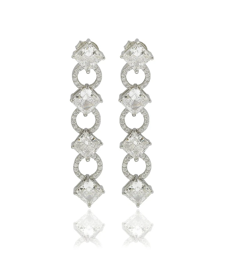 Suzy Levian New York Suzy Levian Sterling Silver Cubic Zirconia Asscher-cut and Circle Long Dangle Earrings