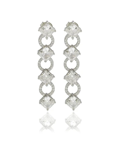 Suzy Levian New York Suzy Levian Sterling Silver Cubic Zirconia Asscher-cut and Circle Long Dangle Earrings