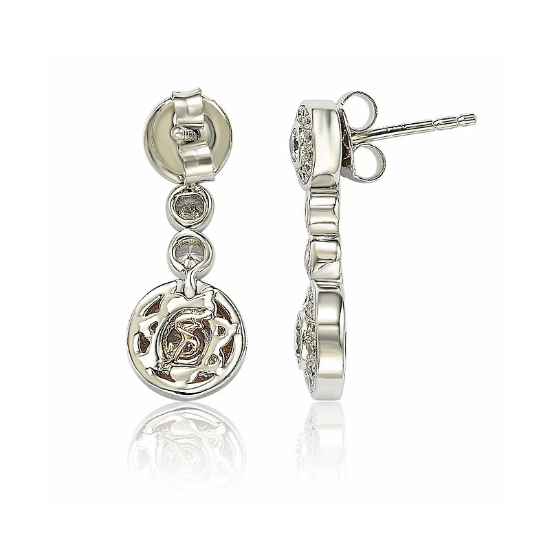 Suzy Levian Sterling Silver Cubic Zirconia Art-Deco Bezel Halo Drop Dangle Earrings