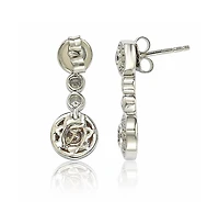 Suzy Levian Sterling Silver Cubic Zirconia Art-Deco Bezel Halo Drop Dangle Earrings