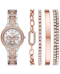 Folio Women's Three Hand Two-Tone Alloy Watch 34mm Gift Set