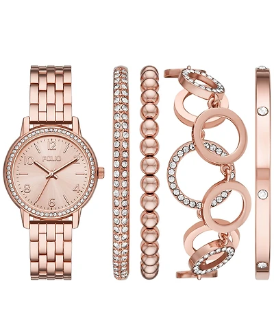 Folio Women's Three Hand Rose Gold-Tone Alloy Watch 35mm Gift Set