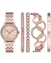 Folio Women's Three Hand Rose Gold-Tone Alloy Watch 35mm Gift Set