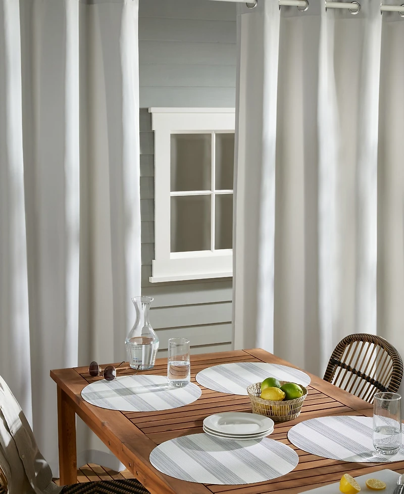 Town & Country Living Basics Cabana Stripe Indoor/Outdoor Placemats 4-Pack Set, Reversible, 15" Round