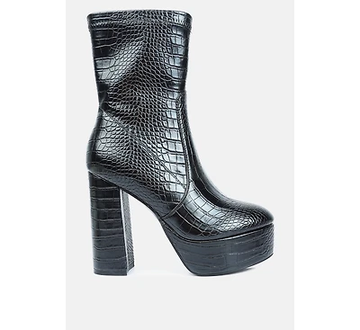 Feral High Heeled Croc Pattern Ankle Boot