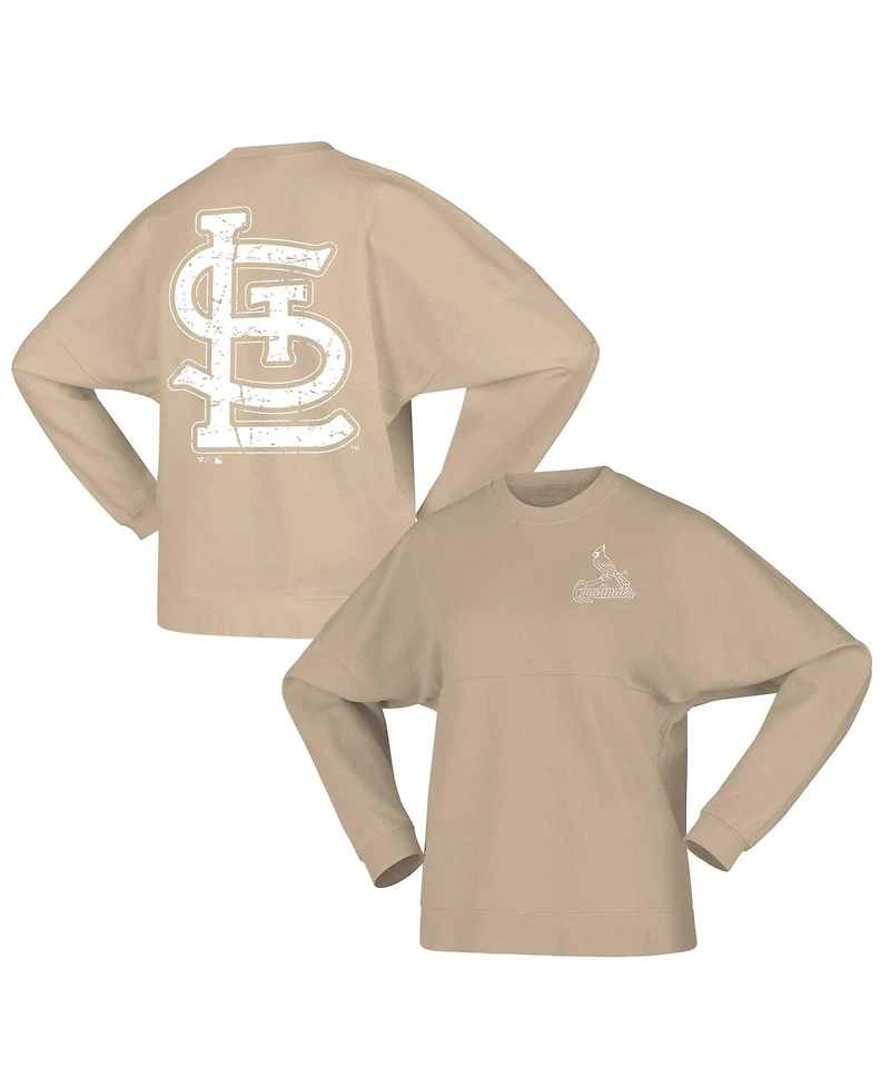 Women's Fanatics Tan Distressed St. Louis Cardinals Branded Fleece Pullover Sweatshirt