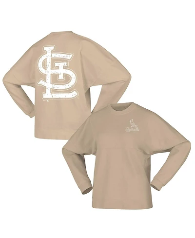 Women's Fanatics Tan Distressed St. Louis Cardinals Branded Fleece Pullover Sweatshirt