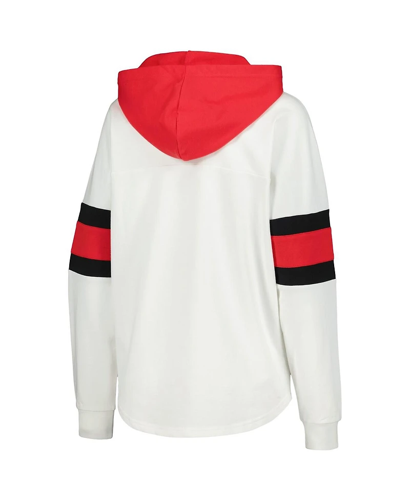 Women's G-iii 4Her by Carl Banks White, Red Detroit Wings Goal Zone Long Sleeve Lace-Up Hoodie T-shirt