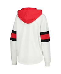 Women's G-iii 4Her by Carl Banks White, Red Detroit Wings Goal Zone Long Sleeve Lace-Up Hoodie T-shirt